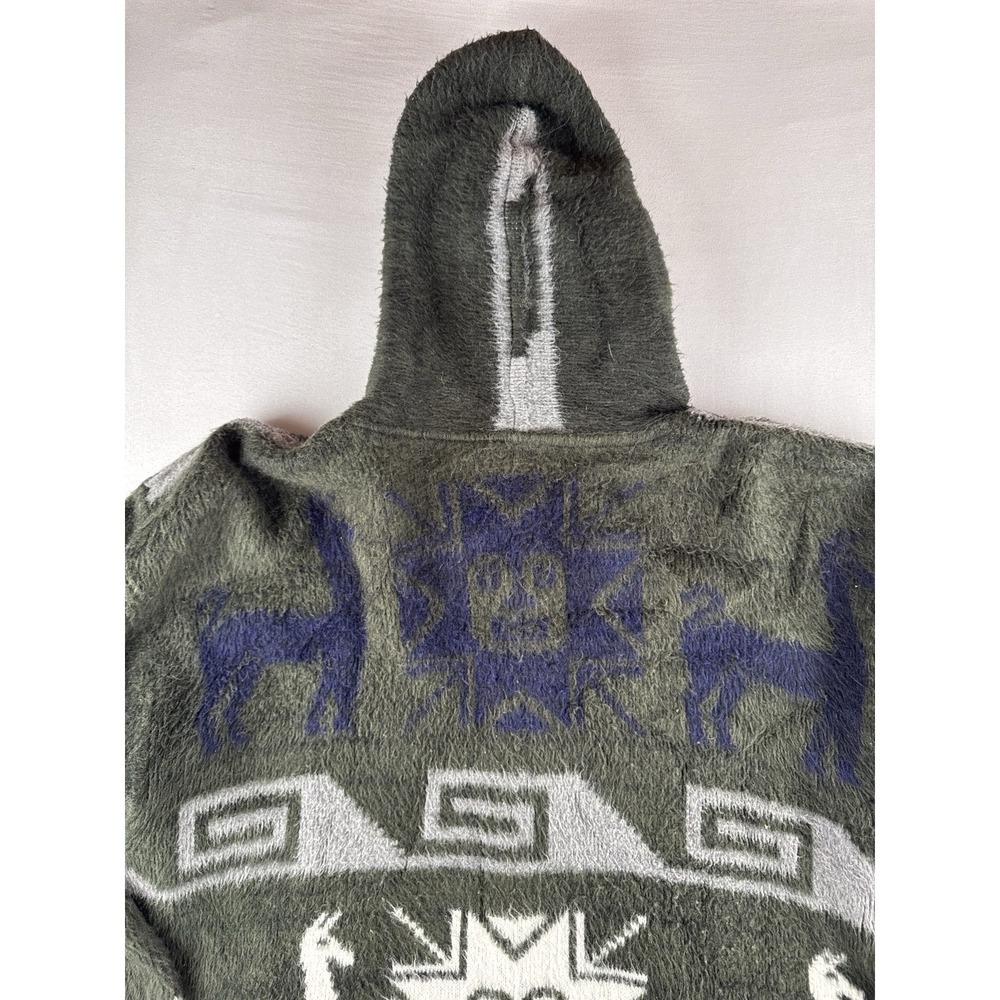 Vintage Artesanias Alpaca Wool Hooded Jacket Ecuador Llama Aztec Size XXL - Picture 12 of 16